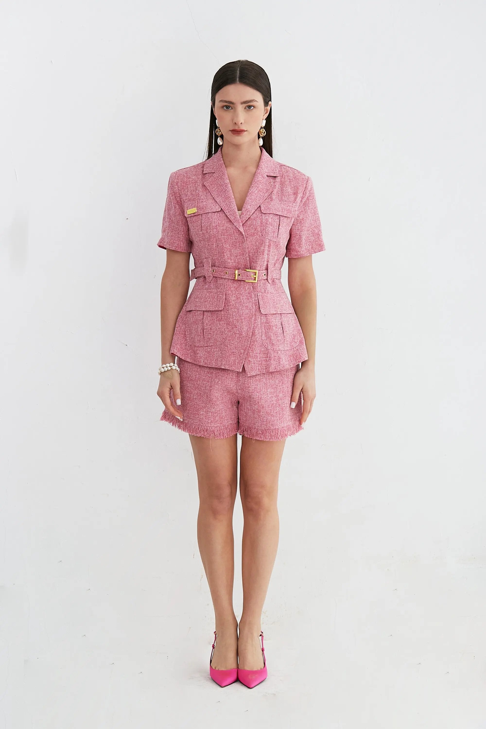 Women’s Summer Intellectual High Rose Red Wide-Leg Suit. ULA